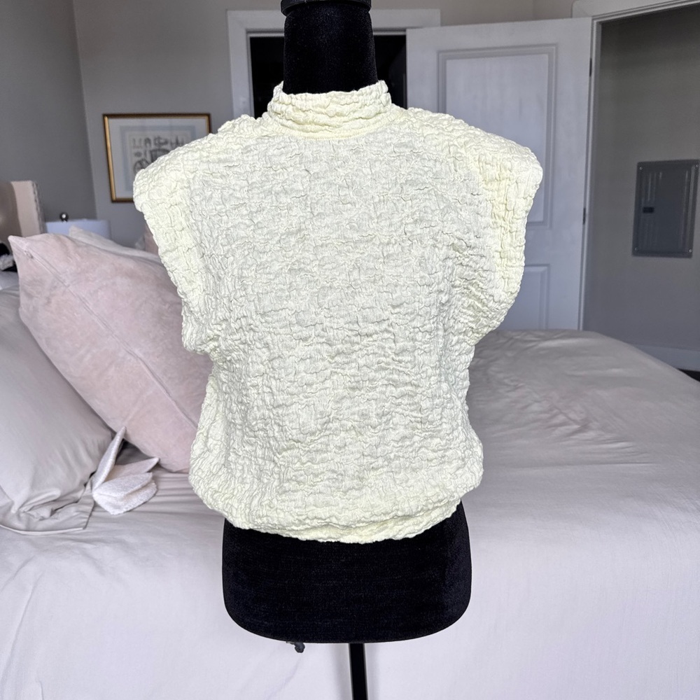 Sabina Musayev Textured Mock Neck Tank Top - Light Cream / Light Yellow